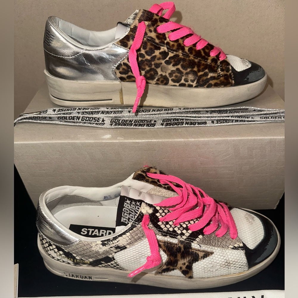 Golden Goose Stardan LAB Sneakers Snake Print Leather Leopard Print Pony Skin - Picture 5 of 8